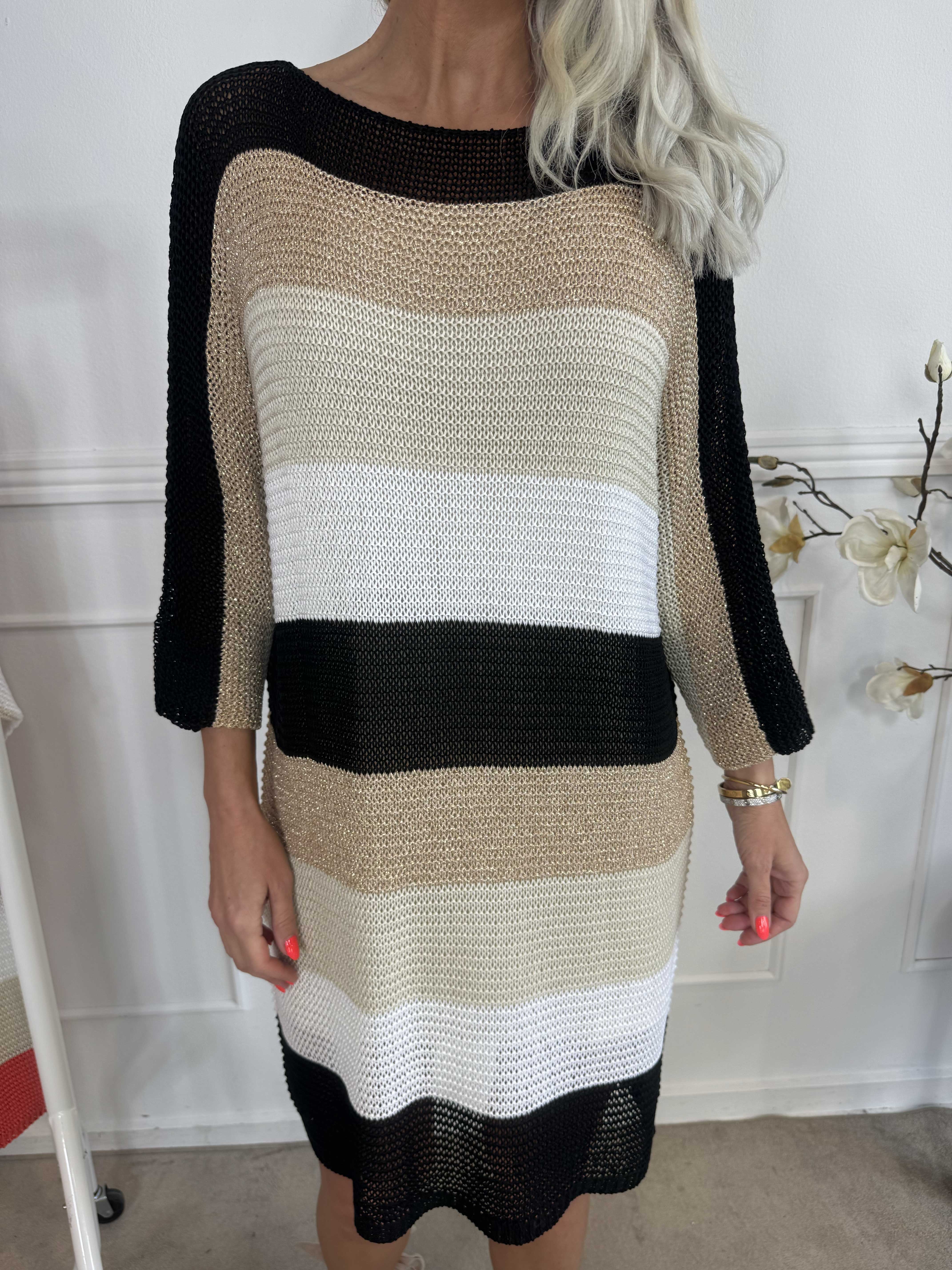 Nina Long - Stribet strikkjole med glittertråde